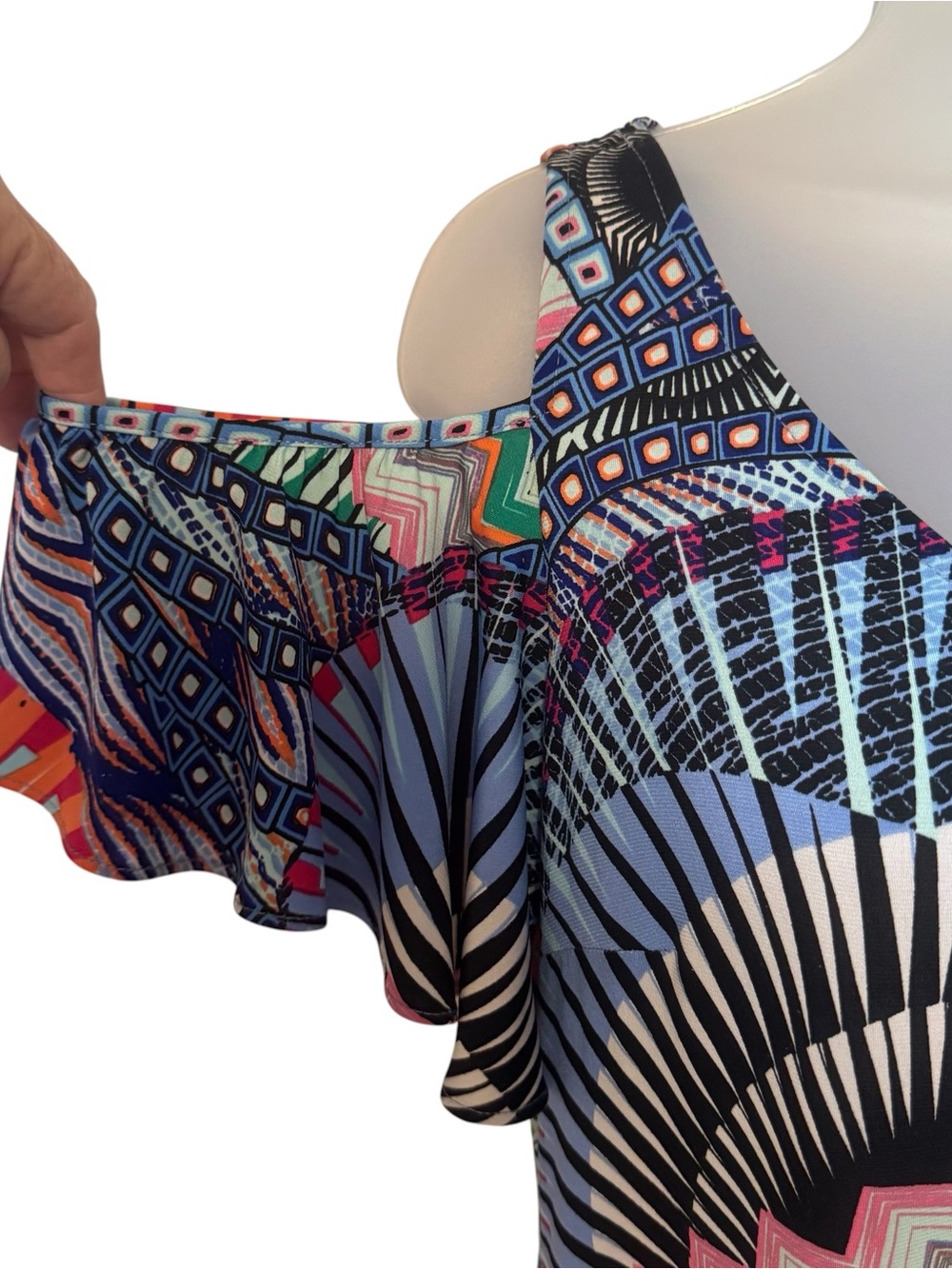 MSK Gorgeous Multicolor Cold-Shoulder Summer Print Dress SMALL #CL - Picture 3 of 7